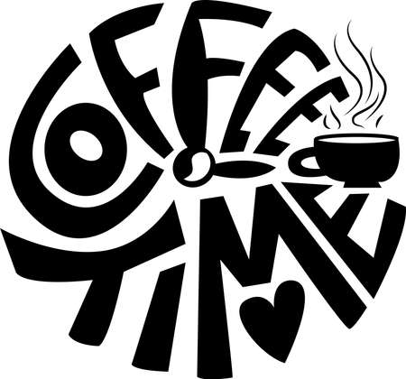 Coffee time cafe text phrase monochrome vectorのイラスト素材