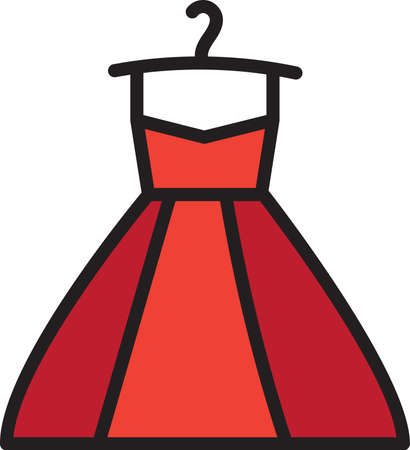 Dress female clothing hanging on hanger vector. Fashionable luxury and attractive lady evening clothes apparel. Elegance and glamor ceremony fabric garment flat cartoon illustrationのイラスト素材