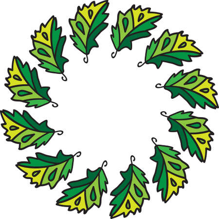 Tree green leaf lined in round decoration vector. Wood or bush foliage ecosystem nature, freshness growth decor. Botanic garden or park greenery rainforest ornament flat cartoon illustrationのイラスト素材