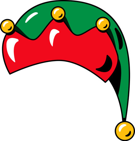 Headwear elf hat funny christmas accessory vector. Fairy and magical character head wear decorated bells. Decorative and festival xmas celebration clothing flat cartoon illustrationのイラスト素材