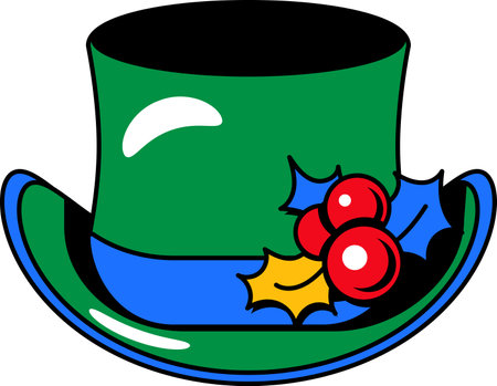 Hat decorated with celebrating berry and leaf vector. Stylish holiday headwear for celebrate new year and christmas. Winter traditional and festival cloth accessory flat cartoon illustrationのイラスト素材