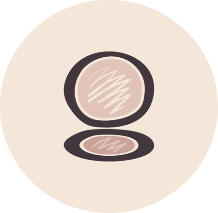 Powder with mirror portable accessory icon vector. Compact blush cosmetic for facial fashionable make-up. Round plastic case for make beautiful woman face flat cartoon illustrationのイラスト素材