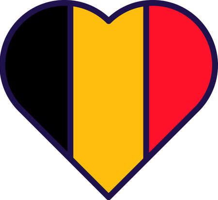 Belgium traditional flag in heart form vector. National, official and patriotic symbol of freedom. European country tradition insignia black, yellow and red color flat cartoon illustrationのイラスト素材