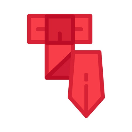 Tie elegant man clothes accessory icon vector. Red necktie businessman suit element, stylish fabric neck apparel. Silk neckcloth male formalwear. Gentleman garment flat cartoon illustrationのイラスト素材