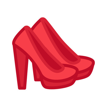 Elegance woman shoe with high sole icon vector. Luxury and glamor female footwear on high platform. Cozy leather red clothing accessory, attractive leg clothes flat cartoon illustrationのイラスト素材