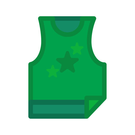 Sleeveless t-shirt cotton clothing icon vector. Unisex green textile garment decorated star picture. Male and female summer seasonal wear, warm weather cloth flat cartoon illustrationのイラスト素材