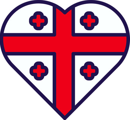 Georgia land national flag in heart shape vector. Nation, official and patriotic symbol of freedom. Eastern europe democracy country territorial traditional insignia flat cartoon illustrationのイラスト素材
