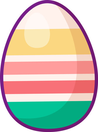 Festive Easter decorated egg. Happy funny painted chicken egg. Flat cartoon egg iconのイラスト素材