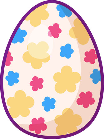 Festive Easter decorated egg. Happy funny painted chicken egg. Flat cartoon egg iconのイラスト素材