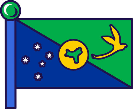 Christmas Island fairy tale country flag on flagpole for registration of solemn event, meeting foreign guests. Christmas Island flag day. Simple vector isolated on white backgroundのイラスト素材