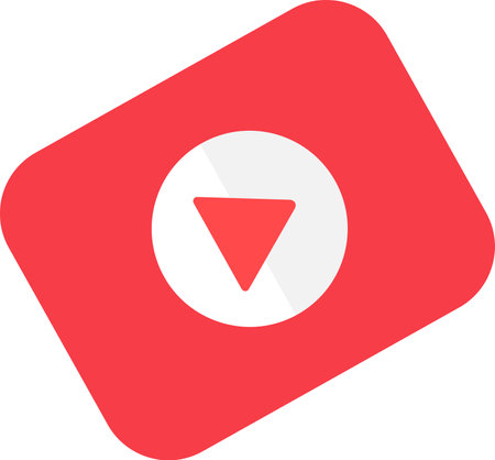 Red symbol media player icon triangle inside circle. Viewing slides of pictures and presentations at school lessons. Simple colored flat vector icon isolated on white backgroundのイラスト素材