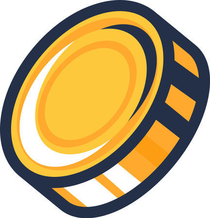 Pirate treasure chest gold Metal Coin. Flying falling coin. Shiny golden metal penny spins in air. Simple cartoon outline vector isolated on white backgroundのイラスト素材