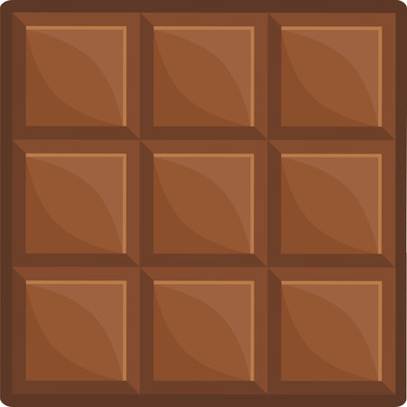 Bar of sweet milk chocolate divided into cubes, delicious pleasant dessert for tea drinking. Square piece of dark chocolate plate. Simple colored flat vector icon isolated on white backgroundのイラスト素材