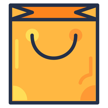 Paper bag with handles for goods from store. Carrying and packing purchases from supermarket sale. Buyer carton package. Simple cartoon outline vector isolated on white backgroundのイラスト素材