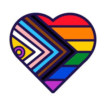 Heart shaped flag of Intersex Inclusive Pride. Traditional and progressive unconventional sexual relations between sexes groups. Color stroke vector icon isolated on white backgroundのイラスト素材