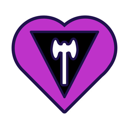 Heart shaped flag of Labrys Lesbian Pride. Traditional and progressive unconventional sexual relations between sexes groups. Color stroke vector icon isolated on white backgroundのイラスト素材