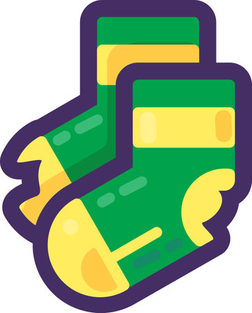 Old ripped socks with hole in heel. Items out of use and subject to disposal. Recycling of textile industrial products. Simple cartoon outline vector icon isolated on white backgroundのイラスト素材