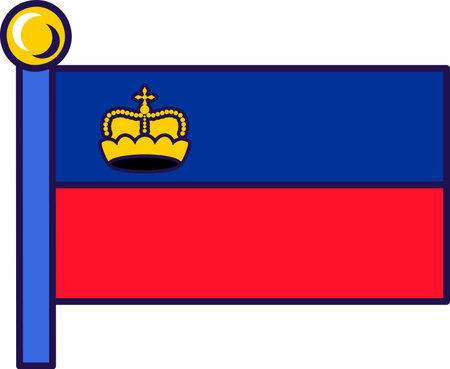 Principality of liechtenstein nation flag vector. Horizontal bands blue and red decorated gold crown. Country official symbol and emblem. Patriotic sticker flat cartoon illustrationのイラスト素材