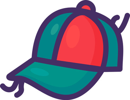 Old torn baseball cap with broken peak. Items out of use and subject to disposal. Recycling of textile industrial products. Simple cartoon outline vector icon isolated on white backgroundのイラスト素材