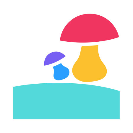 Edible forest mushrooms in open meadow. Picking wild berries and mushrooms for dinner tourists travelers. Forest edible plants. Simple colored flat vector icon isolated on white backgroundのイラスト素材