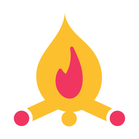 Hot tourist campfire. Warming warmth of fire at traveler fire. Night bonfire for cooking on coals. Simple colored flat vector icon isolated on white backgroundのイラスト素材