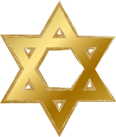 Traditional religious mystical David star talisman amulet. Spiritual symbol in golden gradient grunge style. Secret sacred vector sign isolated on white background for decorationのイラスト素材