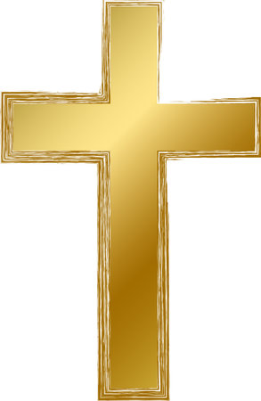 Traditional religious mystical Latincross talisman amulet. Spiritual symbol in golden gradient grunge style. Secret sacred vector sign isolated on white background for decorationのイラスト素材
