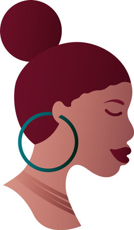 African American woman face profile with closed eyes. Happy Mother's Day. Young African teen girl with traditional neat hairstyle. Avatar of woman with dark skin. Portrait. Vector isolated on whiteのイラスト素材