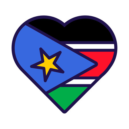 Patriot heart in national South Sudan flag colors. Festive element, attributes of South Sudan Independence Day. Cartoon vector icon in national colors of country flag isolated on white backgroundのイラスト素材
