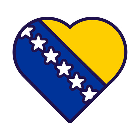 Patriot heart in national Bosnia flag colors. Festive element, attributes of Bosnian Independence Day. Cartoon vector icon in national colors of country flag isolated on white backgroundのイラスト素材