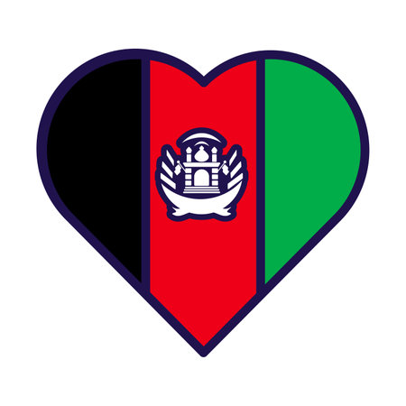 Patriot heart in national Afghanistan flag colors. Festive element, attributes of Afghanistan Independence Day. Cartoon vector icon in national colors of country flag isolated on white backgroundのイラスト素材