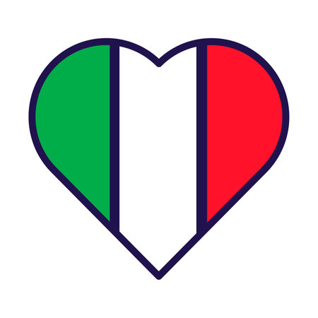 Patriot heart in national Italy flag colors. Festive element, attributes of Italy Independence Day. Cartoon vector icon in national colors of country flag isolated on white backgroundのイラスト素材