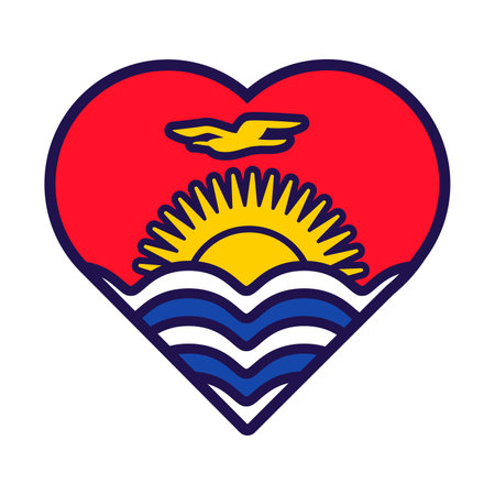 Patriot heart in national Kiribati flag colors. Festive element, attributes of Kiribati Independence Day. Cartoon vector icon in national colors of country flag isolated on white backgroundのイラスト素材