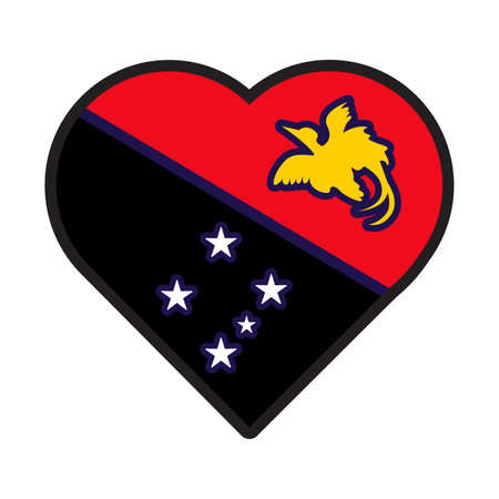 Patriot heart in national New Guinea flag colors. Festive element, attributes of New Guinea Independence Day. Cartoon vector icon in national colors of country flag isolated on white backgroundのイラスト素材