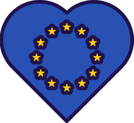 European union official flag in heart shape vector. Europe countries and member states symbol of freedom in love shape. united nation eu territory traditional insignia flat cartoon illustrationのイラスト素材