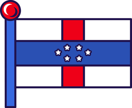 Antilles netherlands flag on flagstaff vector. National, official and patriotic symbol of freedom. Country territory traditional insignia and culture symbolism flat cartoon illustrationのイラスト素材