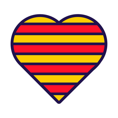 Patriot heart in national Catalonia flag colors. Festive element, attributes of Catalonia Independence Day. Cartoon vector icon in national colors of country flag isolated on white backgroundのイラスト素材
