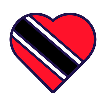 Patriot heart in national Trinidad flag colors. Festive element, attributes of Trinidad Independence Day. Cartoon vector icon in national colors of country flag isolated on white backgroundのイラスト素材
