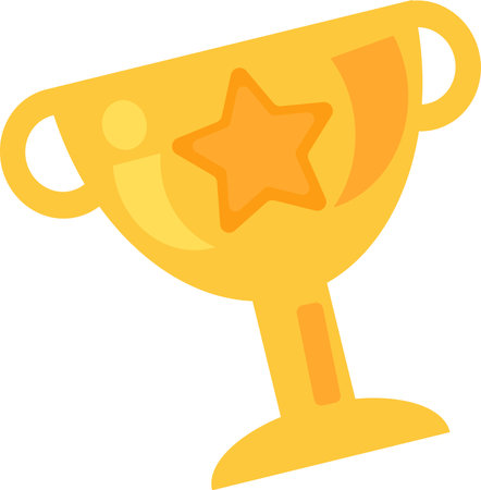 Award trophy for student winner ceremony vector. Golden cup prize decorated star for champion successful achievement or win in sport college competition. Gold mug flat cartoon illustrationのイラスト素材