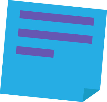 Sticky paper sticker for notes and reminders. Adhesive square sheet of paper for important daily notes. Writing information with adhesive tape. Simple colored flat vector icon isolated on white backのイラスト素材