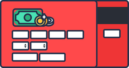 Red bank cards set with empty cell box for entering card number and CVV CVC card code field number. Online payment for goods and services. Stroke cartoon outline vector icon isolated on white backのイラスト素材