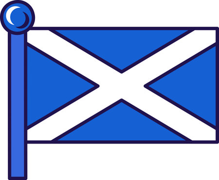 Scotland country flag on flagpole for registration of solemn event, meeting foreign guests. Scotland official flag on the field of participating states. Simple vector isolated on white backgroundのイラスト素材