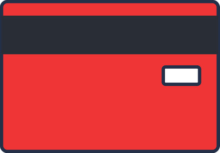 Back side with magnetic stripe of red bank card with field for CVV CVC card code number. Online payment for goods and services. Stroke cartoon outline vector icon isolated on white backgroundのイラスト素材