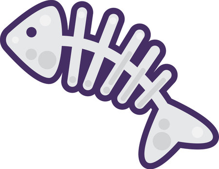 Gnawed skeleton and bones of cooked fish. Leftovers and scraps of food. Flat icon in stroke, element for infographics design. Simple cartoon outline vector isolated on white backgroundのイラスト素材