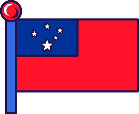 Samoa country flag on flagpole for registration of solemn event, meeting foreign guests. Samoa official flag on pole of participating states. Simple vector isolated on white backgroundのイラスト素材
