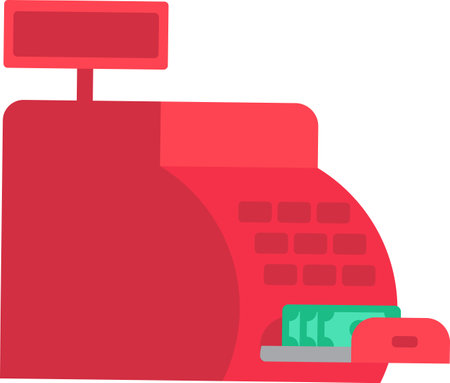 Bank cash register with open bill acceptor. Device for safe storage of money and accounting for goods sold in store. Simple flat vector icon isolated on white backgroundのイラスト素材