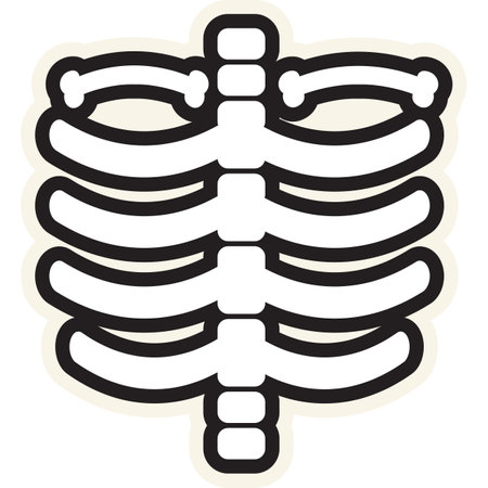 Chest with ribs stroked sticker. Holiday festive badge emblem. Decorative Skeleton Chest element for scrap booking, greeting card, party invitation. Color vector isolated on white backgroundのイラスト素材