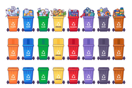 Sorting Waste Recycling Bins Collectionのイラスト素材