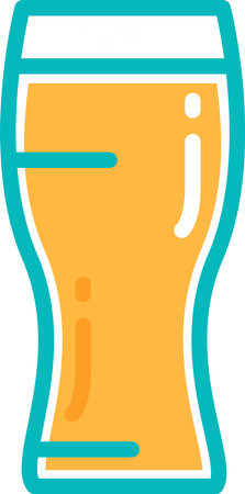 Tall beer glass with light alcoholic beverage drink. Glass vessel with carbonated cool juice. Stroke cartoon outline vector element isolated on white backgroundのイラスト素材