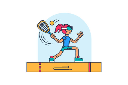 Girl Playing Racquetball Flat Stroked Illustrationのイラスト素材